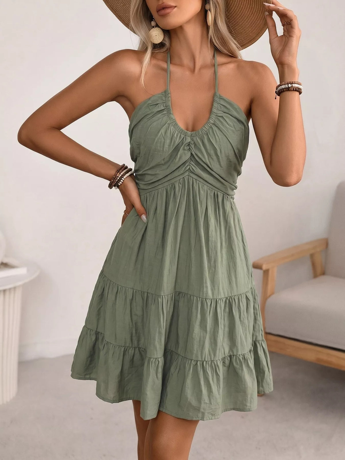 Casual Halter Neck Tiered Mini Dress | STAHlin RADIANCE