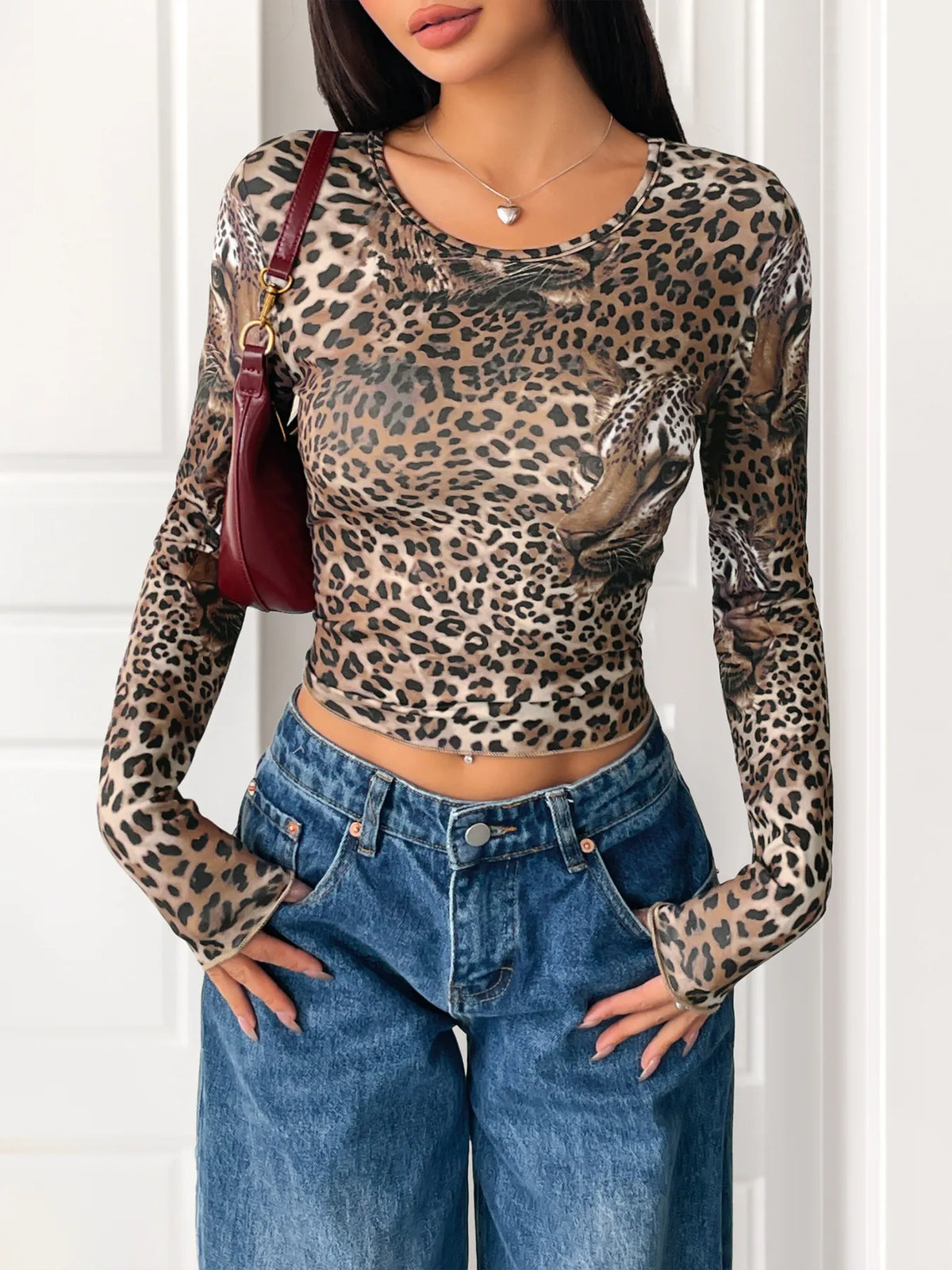 Leopard Print Long Sleeve Fitted T-Shirt | STAHlin RADIANCE