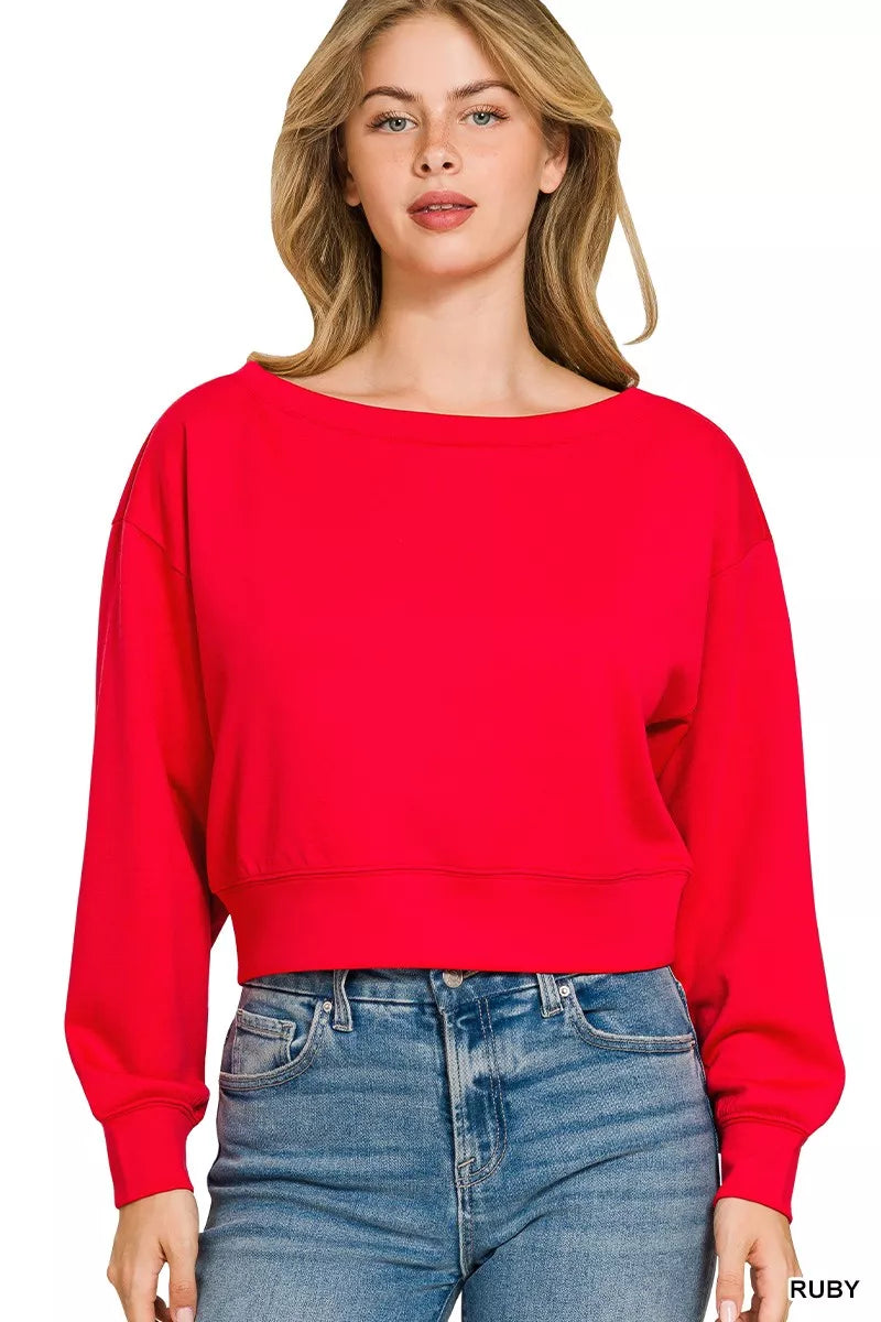 Zenana Scuba Cropped Boat Neck Pullover Sweatshirts | STAHlin RADIANCE
