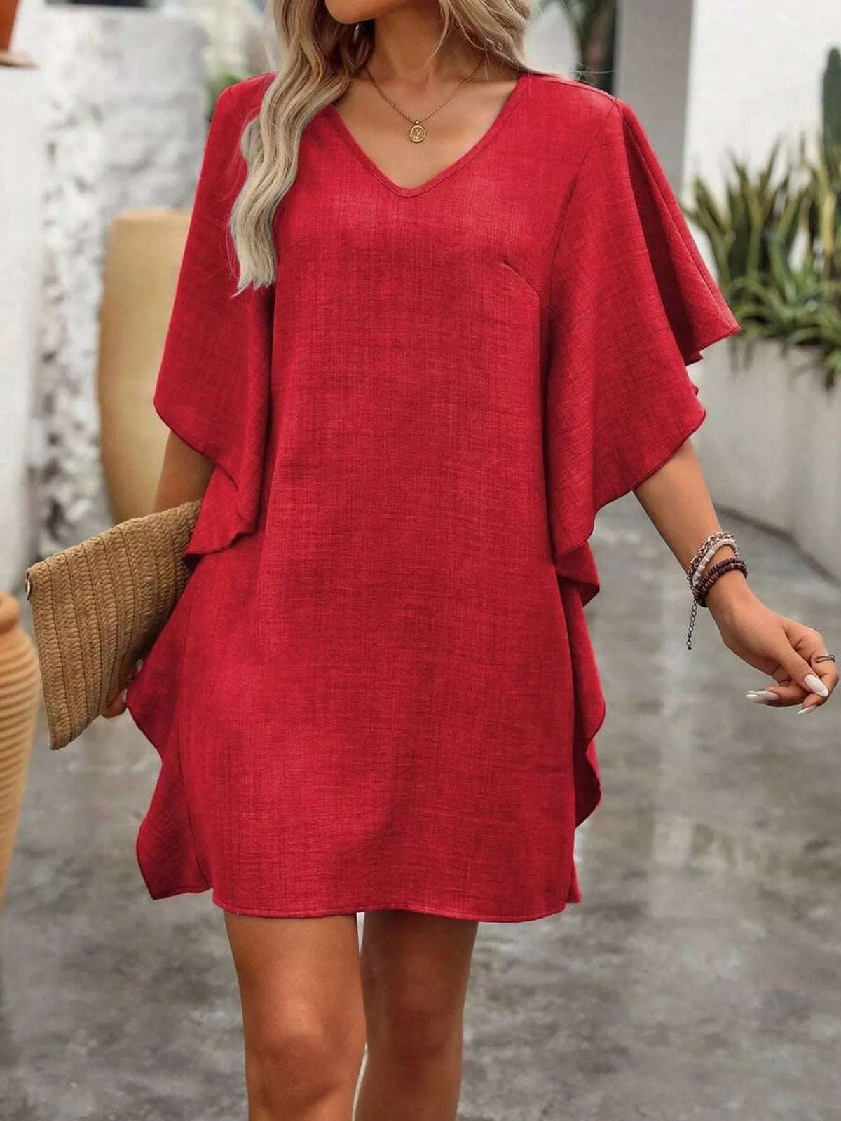 Ruffled Flutter Sleeve V-Neck Mini Dress | STAHlin RADIANCE