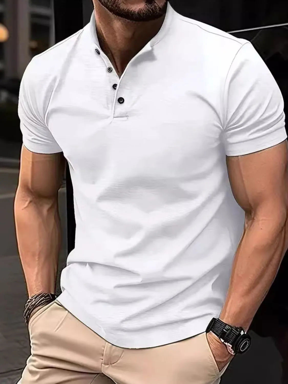 Men's Full Size Button Detail Short Sleeve Polo Plus Size | STAHlin RADIANCE