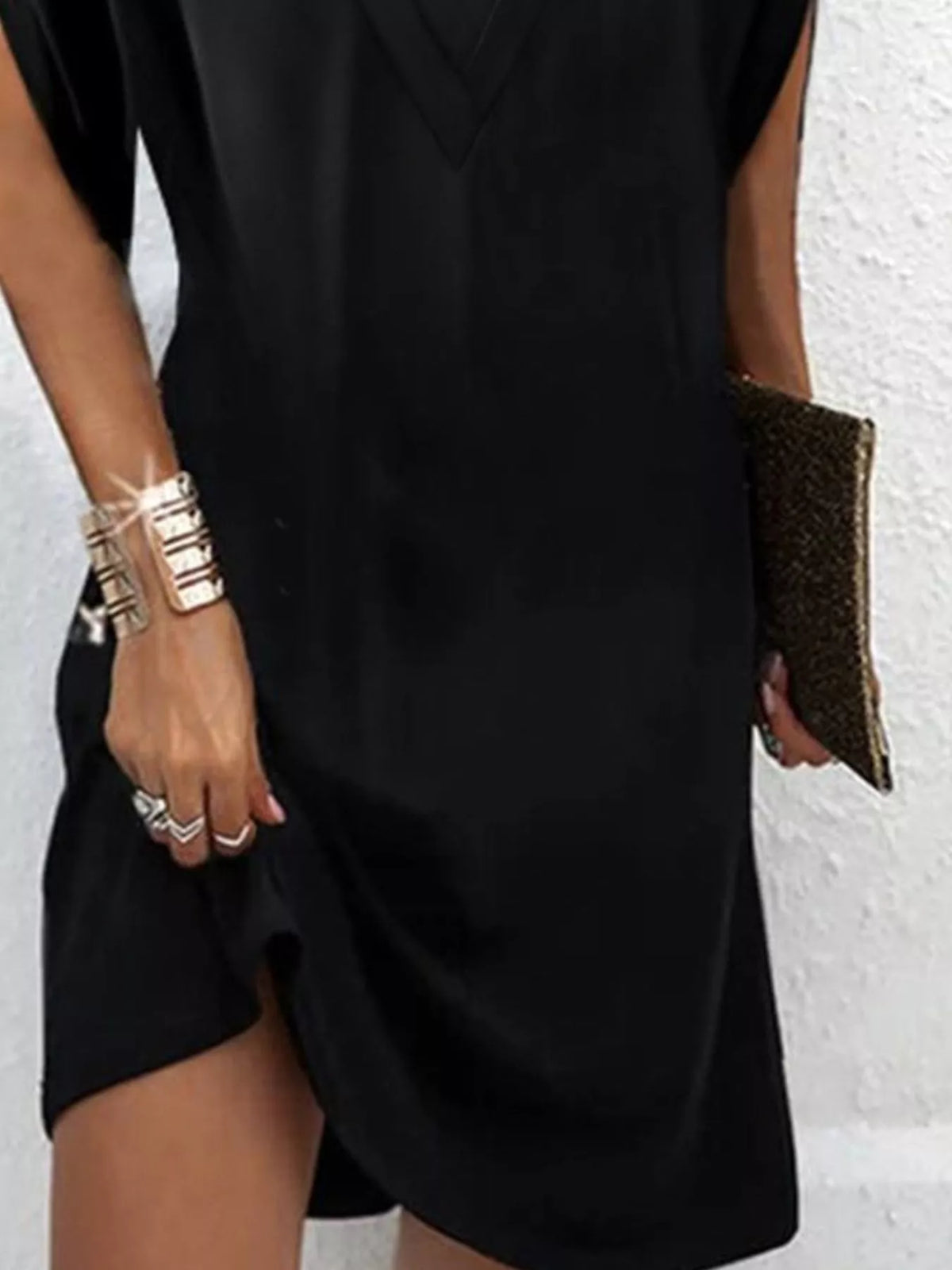 Full Size V-Neck Slit Sleeve Mini Dress Plus Size | STAHlin RADIANCE