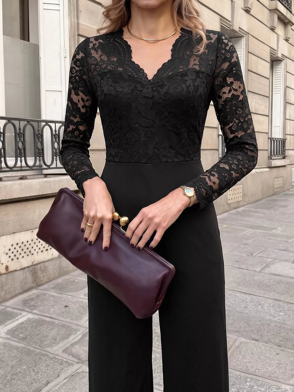 Lace Long Sleeve Wide-Leg Jumpsuit | STAHlin RADIANCE