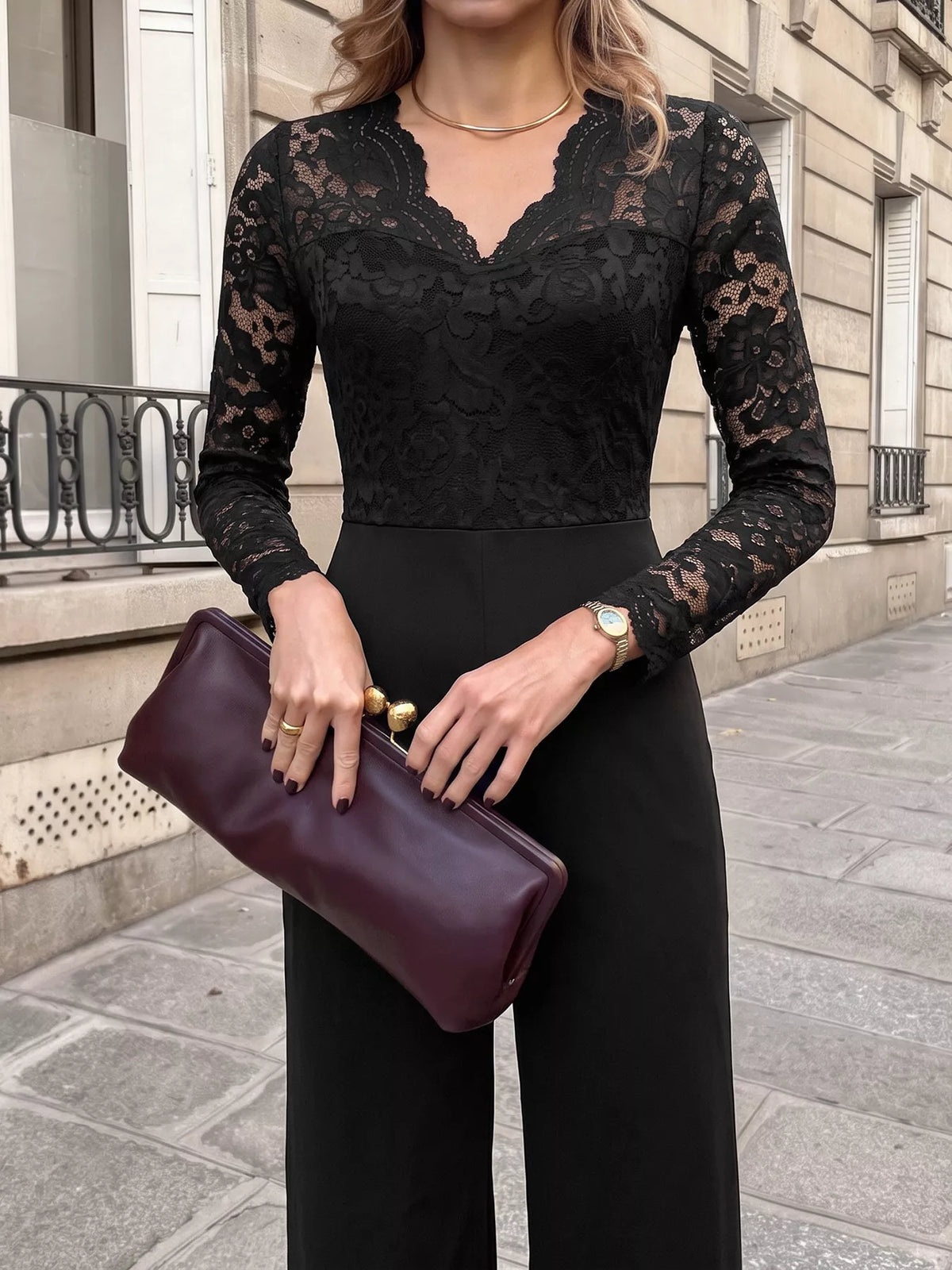 Lace Long Sleeve Wide-Leg Jumpsuit | STAHlin RADIANCE