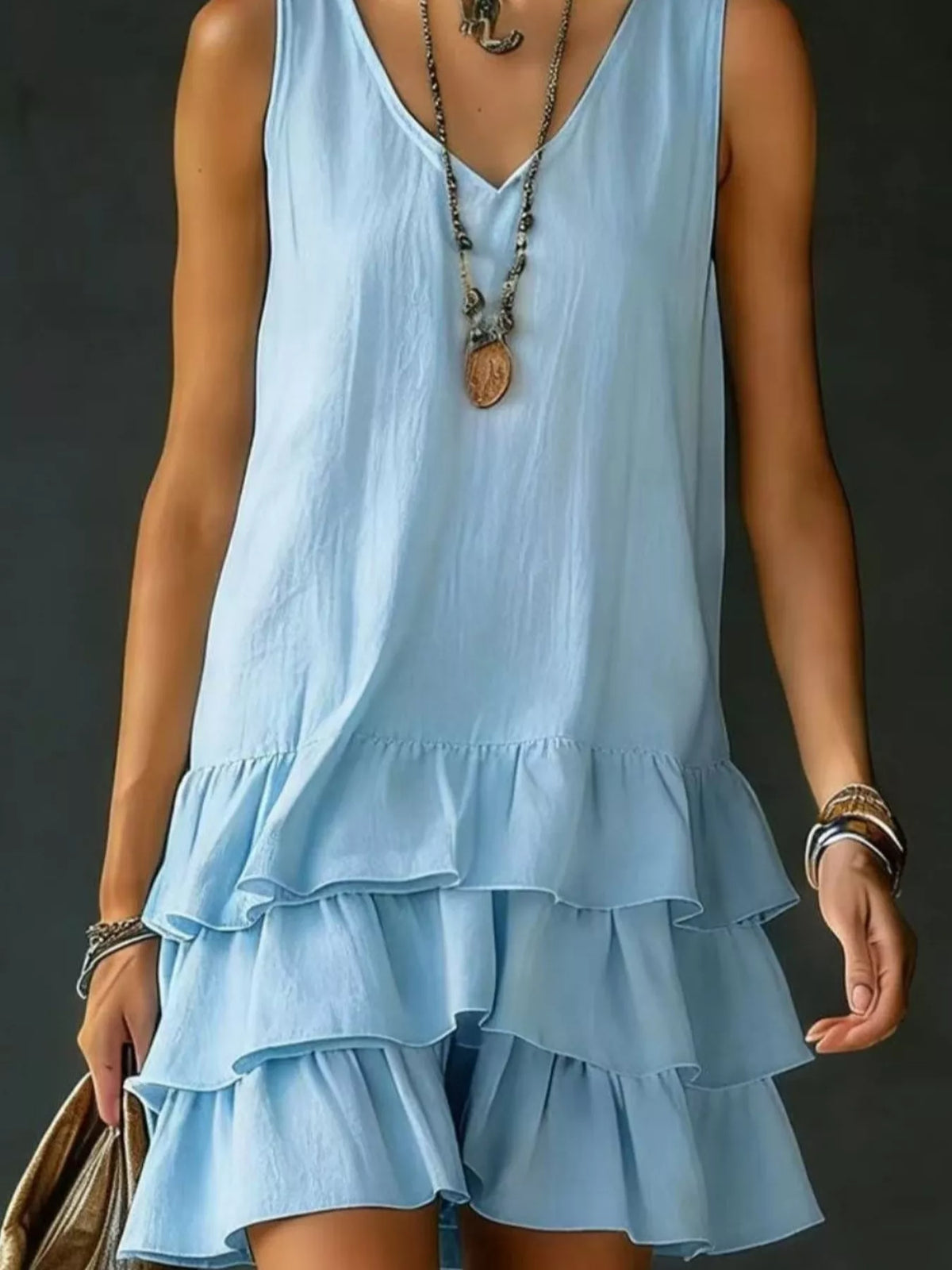 Full Size Ruffled Hem V-Neck Sleeveless Dress Plus Size | STAHlin RADIANCE