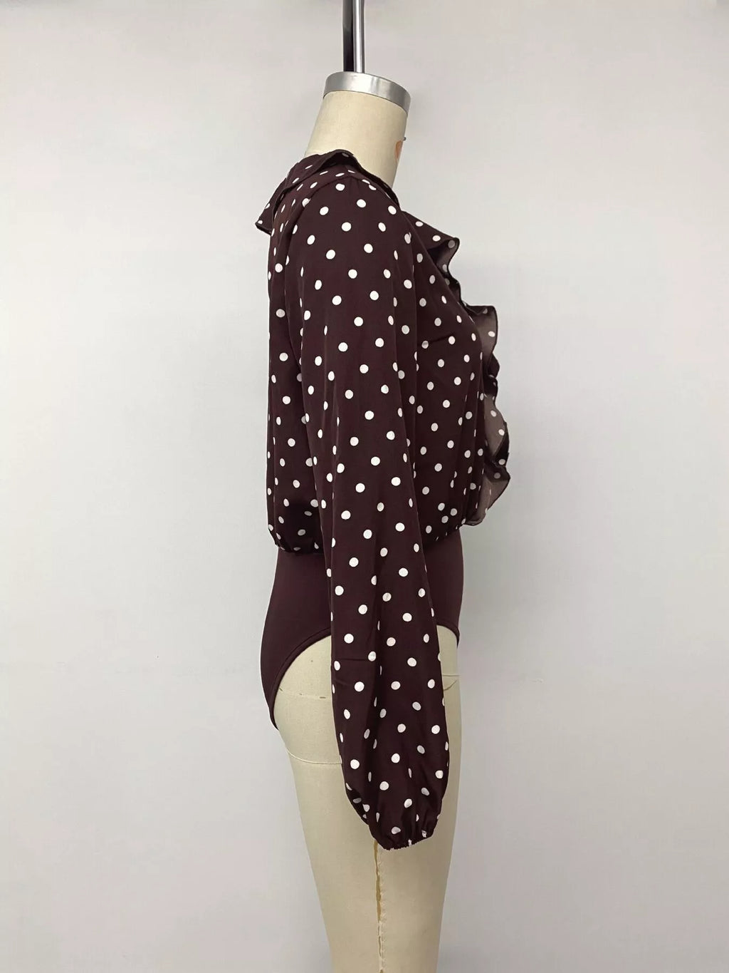 Polka Dot Ruffled V-Neck Bodysuit | STAHlin RADIANCE