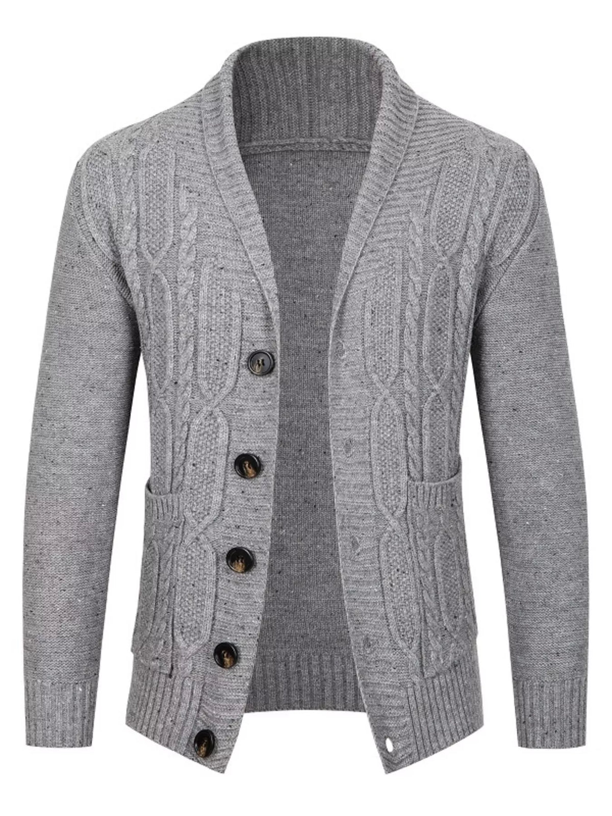 Men's Plus Size Speckled Cable Knit Shawl Collar Cardigan | STAHlin RADIANCE