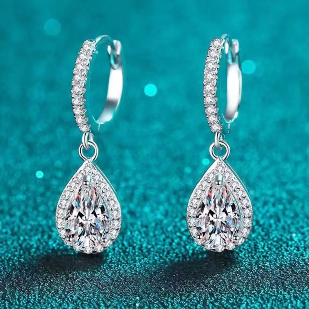 1 Carat 925 Sterling Silver Moissanite Hoop Teardrop Earrings | STAHlin RADIANCE