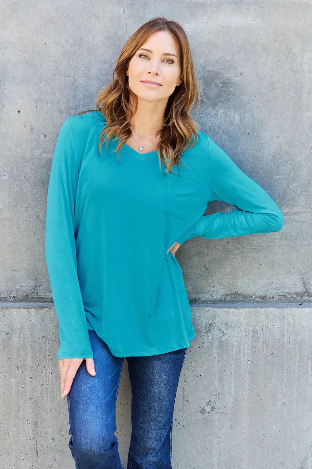Basic Bae Full Size V-Neck Long Sleeve Top | STAHlin RADIANCE