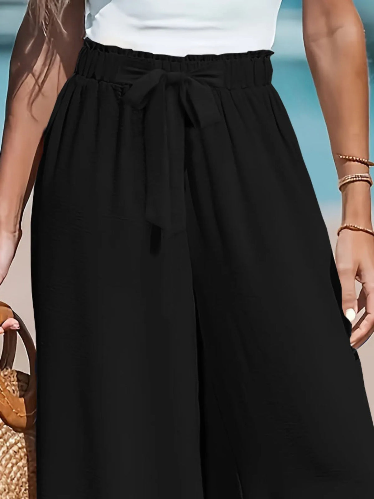 Full Size Drawstring Waist Wide Leg Pants Plus Size | STAHlin RADIANCE