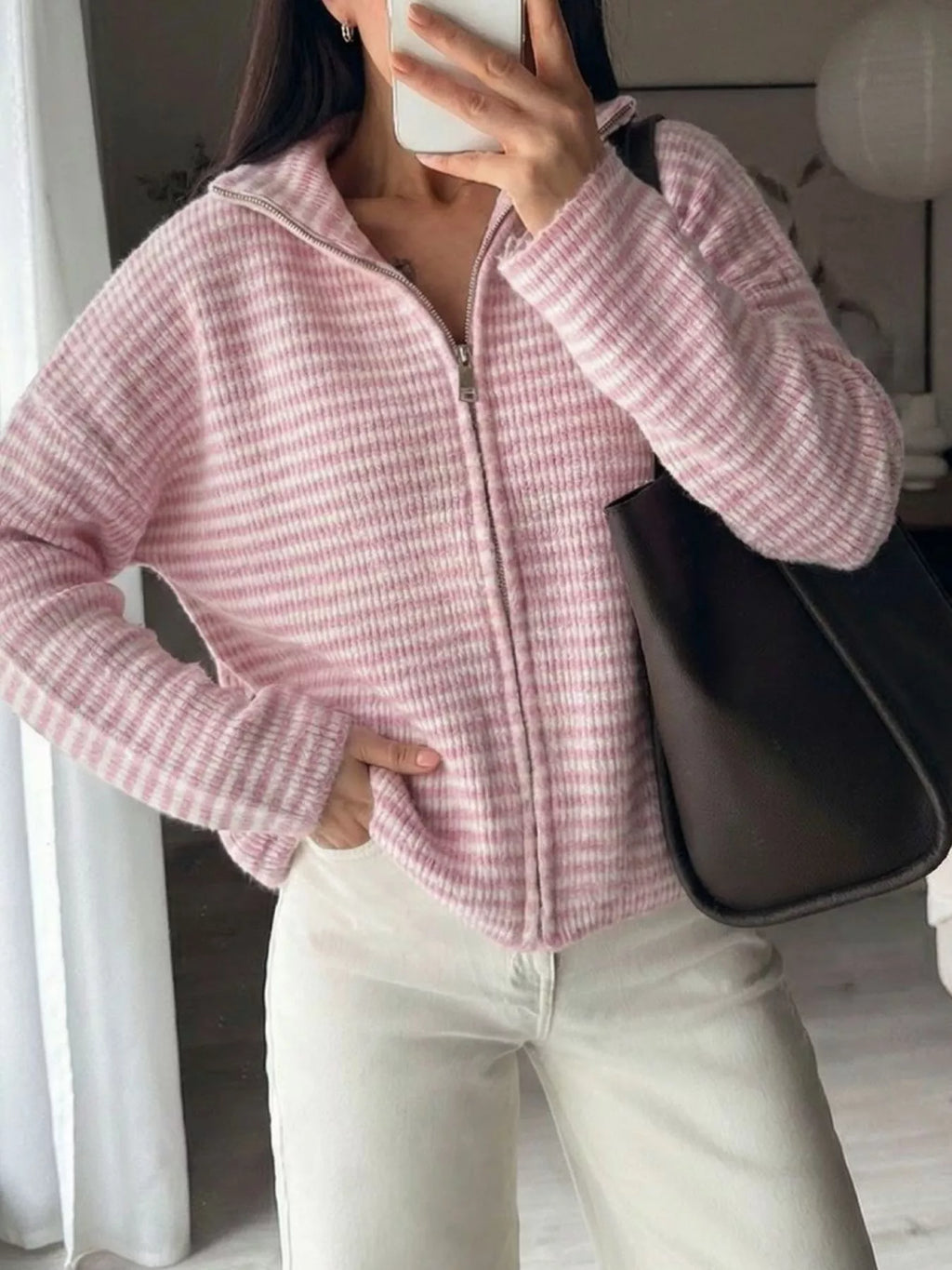 Striped Zip-Up Knit Cardigan | STAHlin RADIANCE