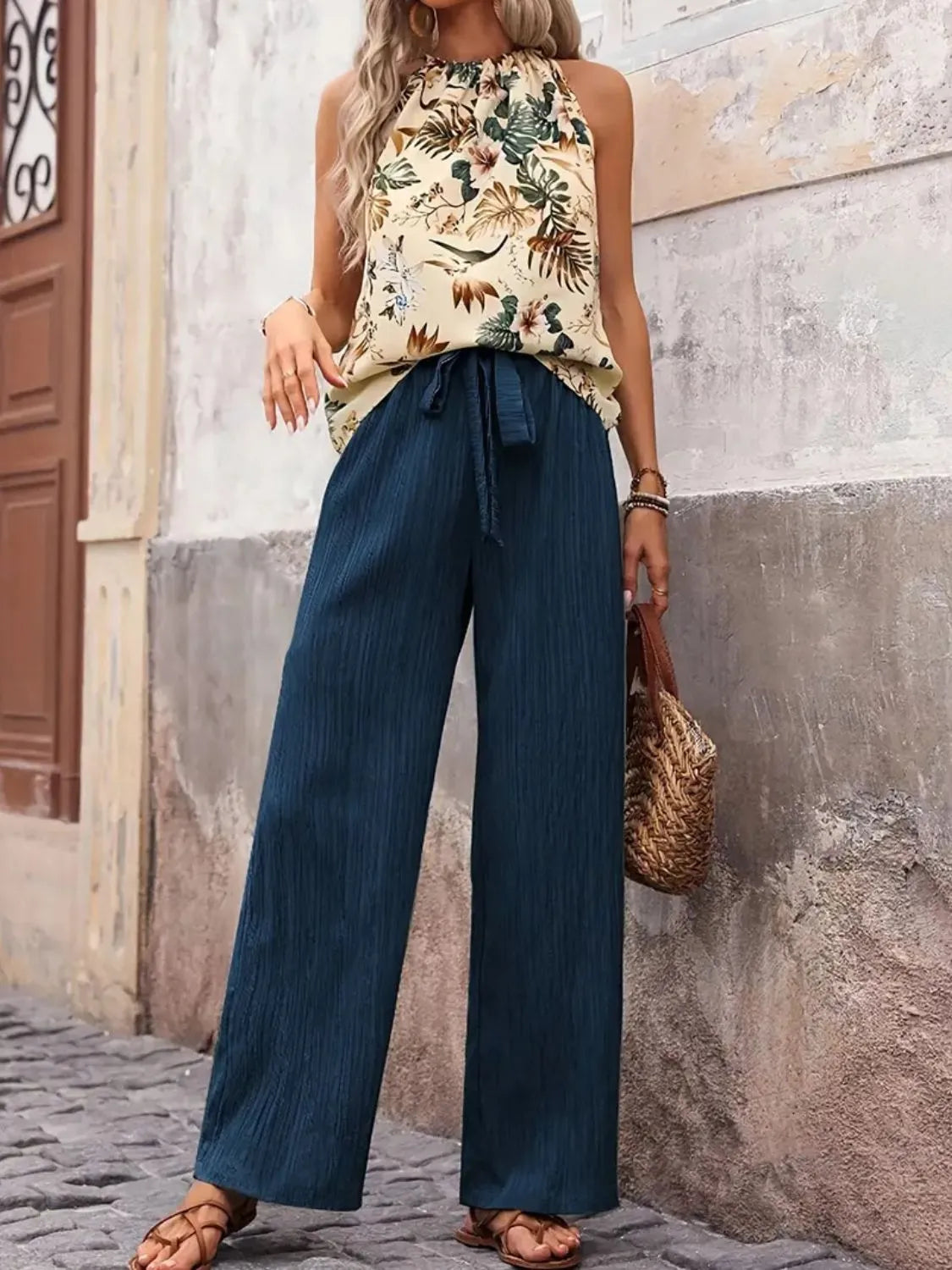 Printed Tank Top and Wide Leg Pants Set | STAHlin RADIANCE