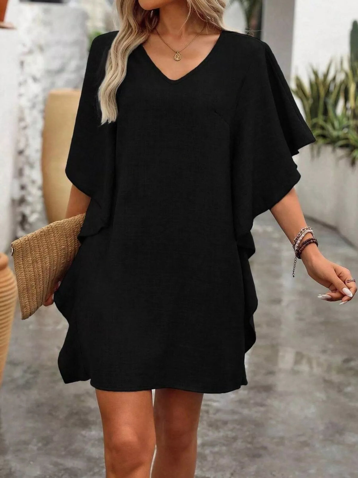 Ruffled Flutter Sleeve V-Neck Mini Dress | STAHlin RADIANCE