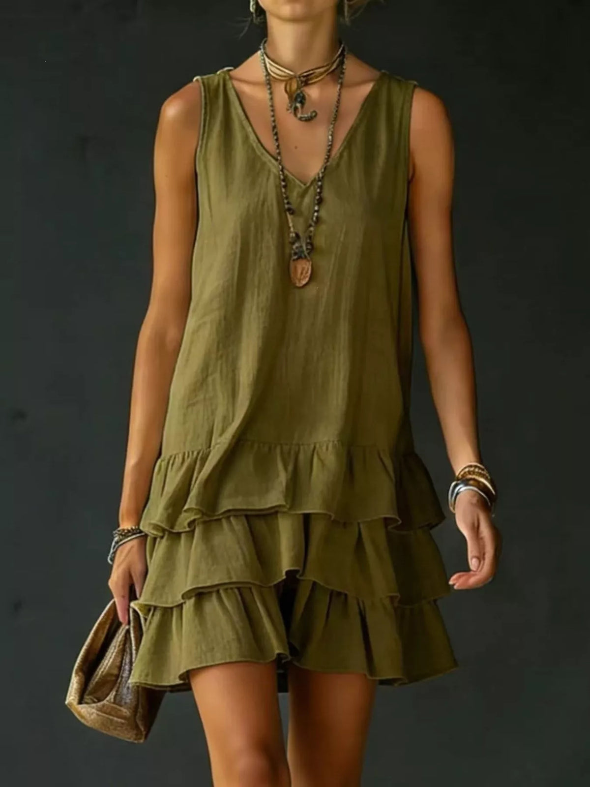 Full Size Ruffled Hem V-Neck Sleeveless Dress Plus Size | STAHlin RADIANCE