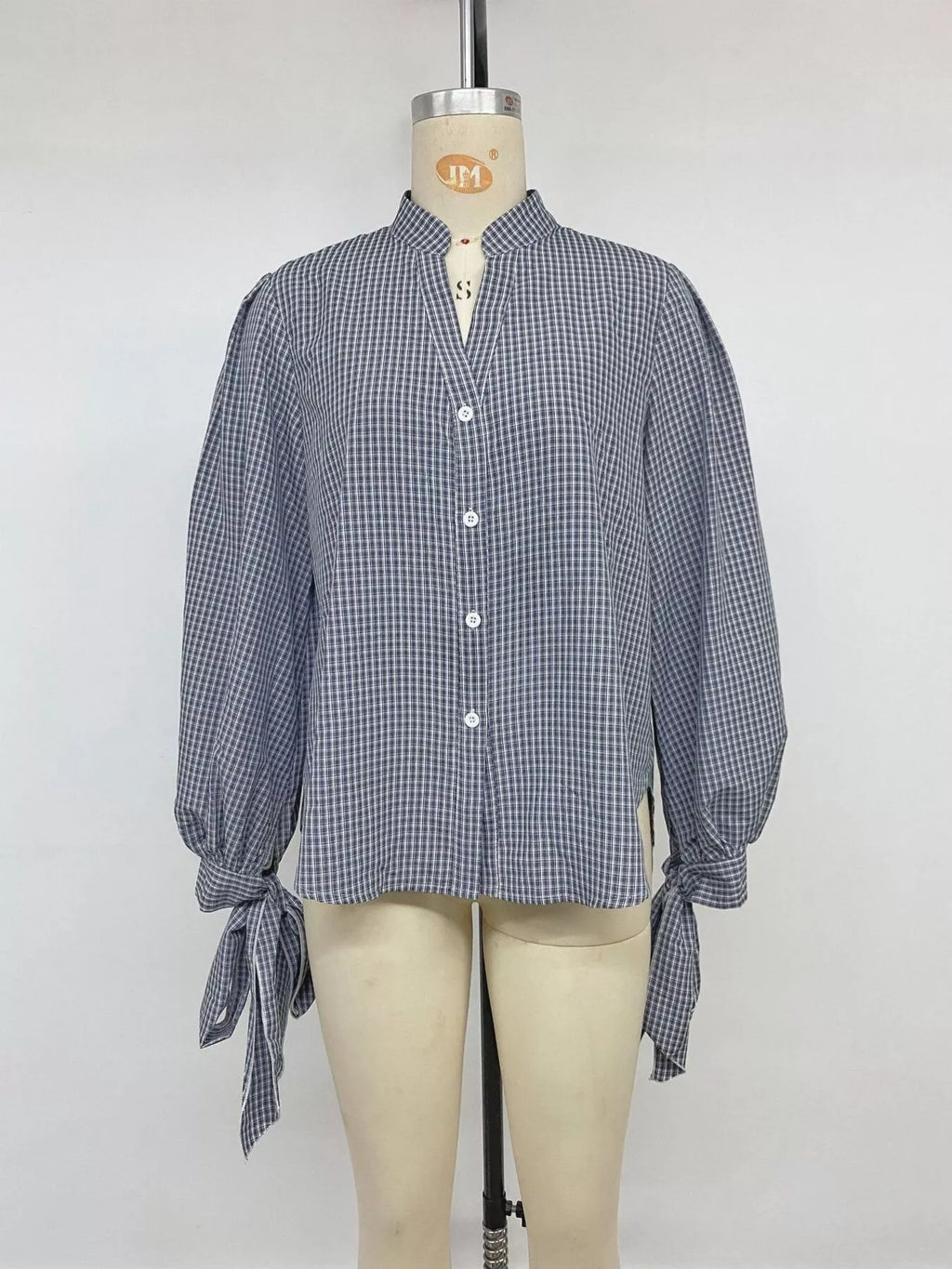 Gingham Button Up Shirt with Tie-Sleeve Detail | STAHlin RADIANCE