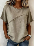 Full Size Frayed Hem Short Sleeve Top Plus Size | STAHlin RADIANCE