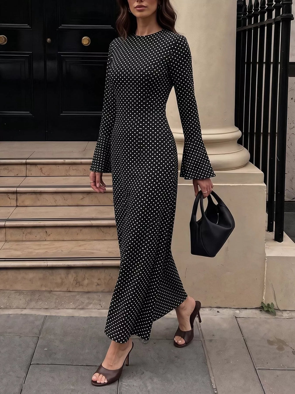 Polka Dot Flare Sleeve Maxi Dress | STAHlin RADIANCE