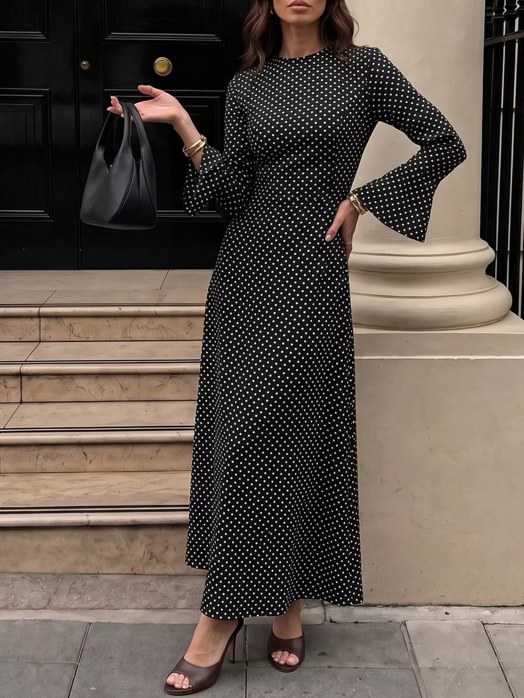Polka Dot Flare Sleeve Maxi Dress | STAHlin RADIANCE