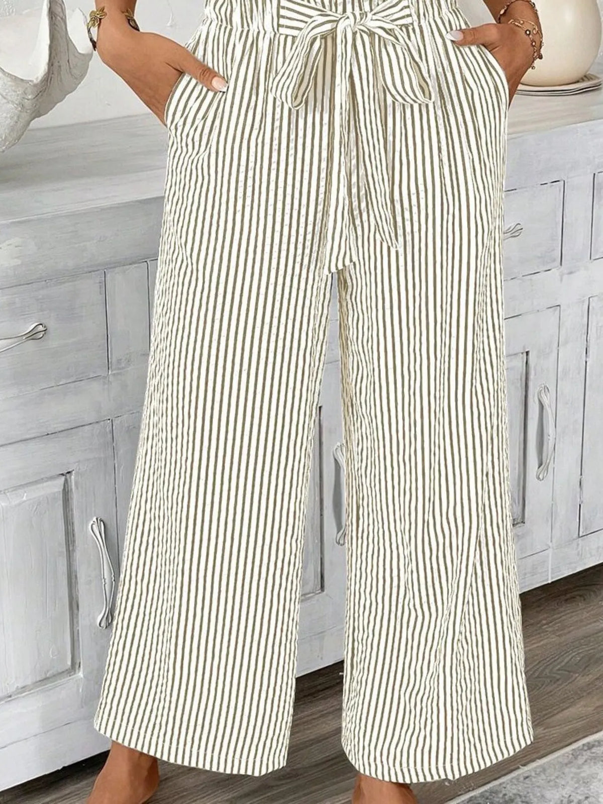 Full Size Striped Wide Leg Paper Bag Pants Plus Size | STAHlin RADIANCE