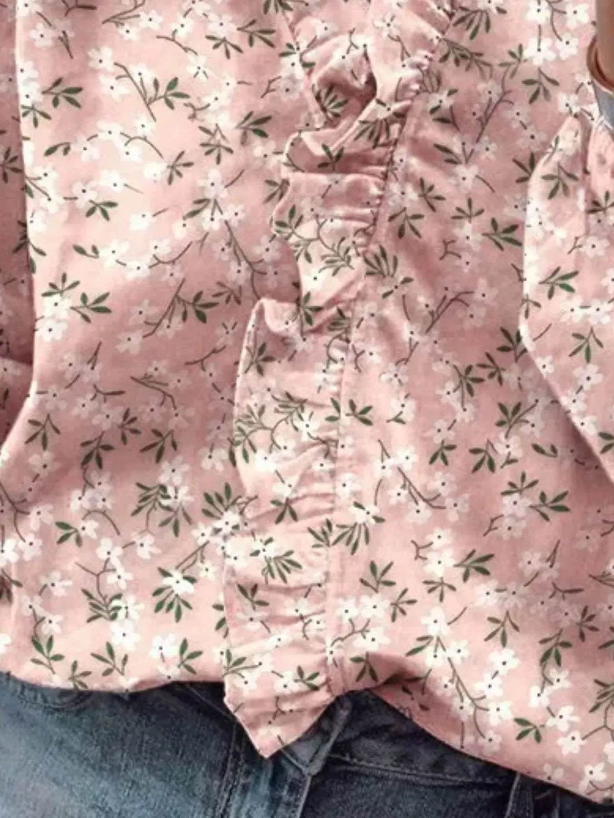 Full Size Printed V-Neck Blouse with Ruffled Plus Size | STAHlin RADIANCE