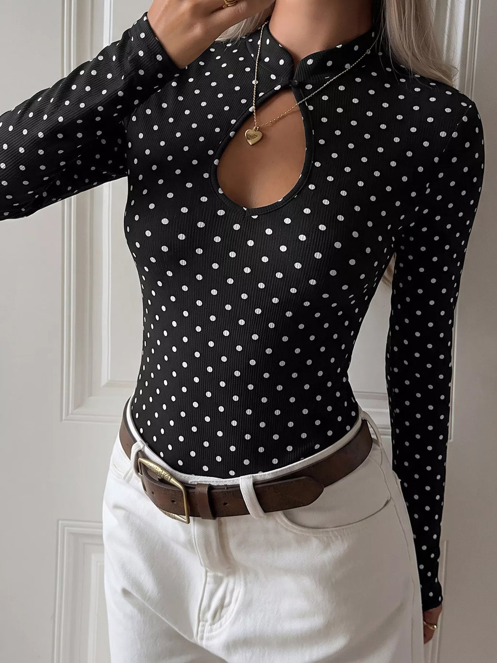 Polka Dot Cutout Long Sleeve Bodysuit | STAHlin RADIANCE