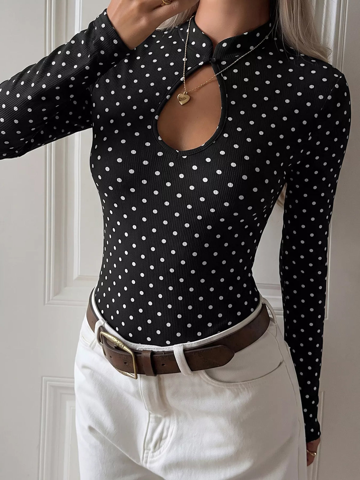 Polka Dot Cutout Long Sleeve Bodysuit | STAHlin RADIANCE