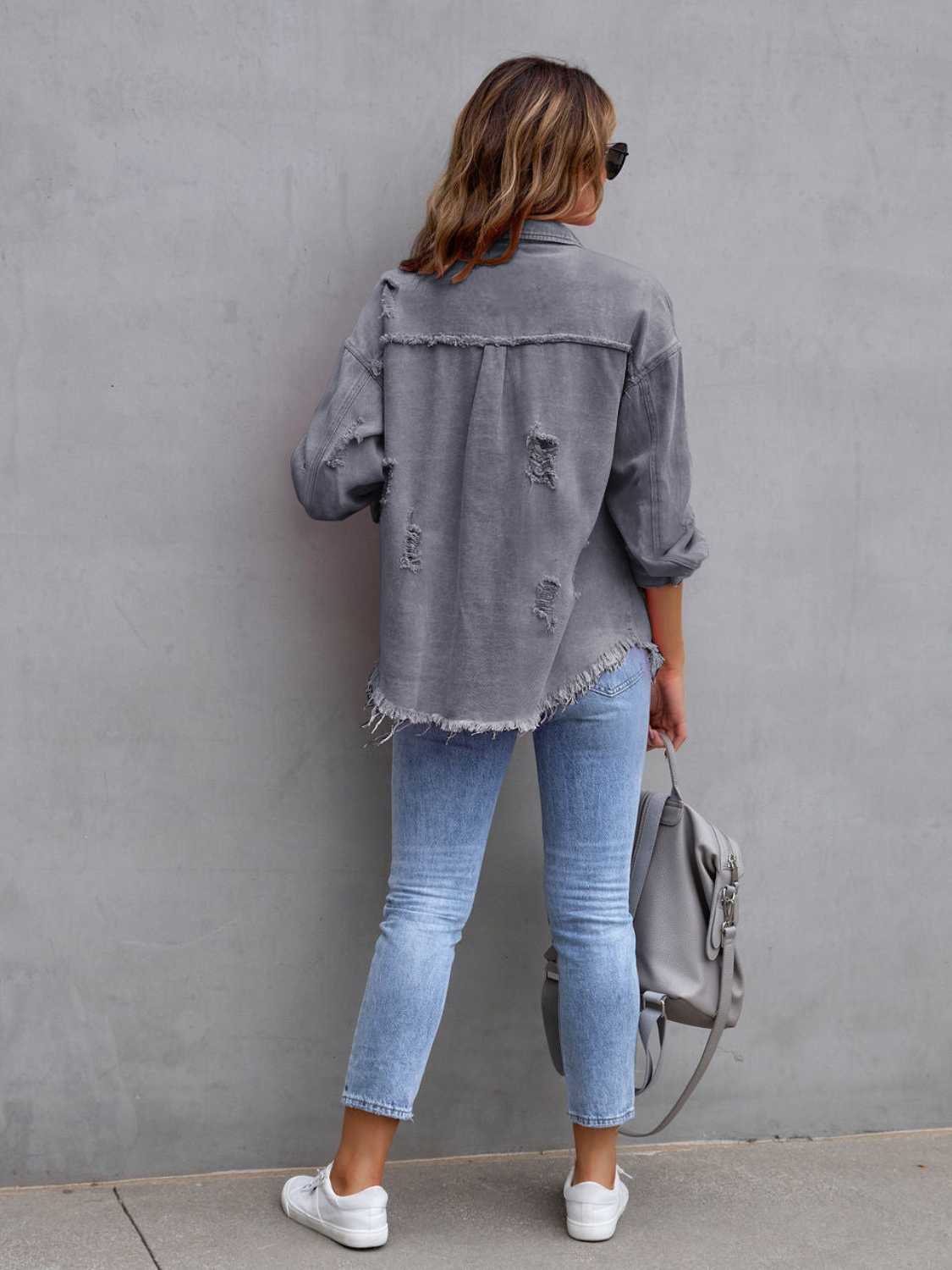 Distressed Drop Shoulder Denim Jacket | STAHlin RADIANCE
