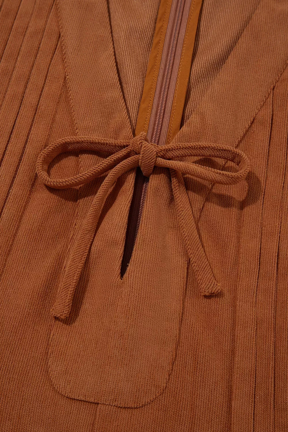 Solid Color Tie V Neck Sleeveless Corduroy Romper | STAHlin RADIANCE