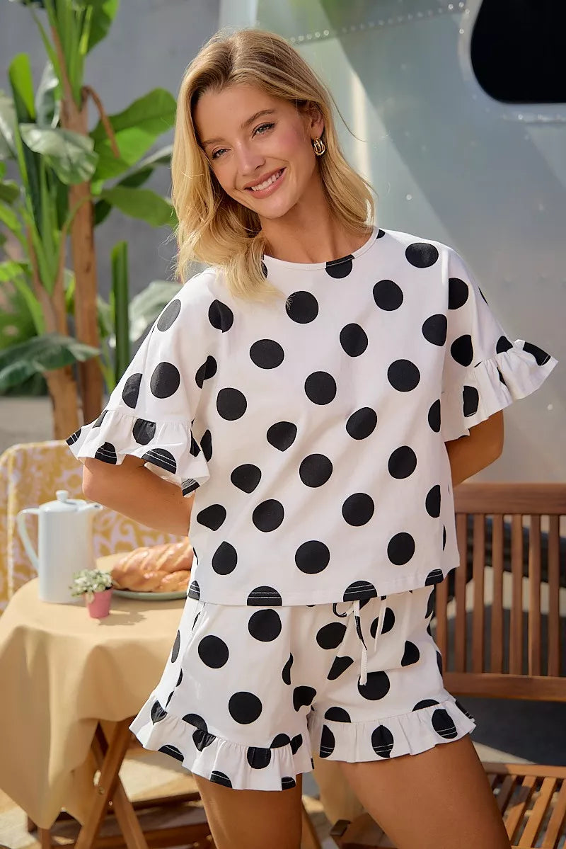 BiBi Polka Dots Printed Ruffled Detail Top And Shorts Set | STAHlin RADIANCE