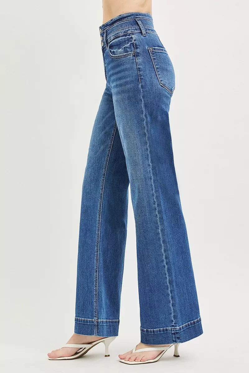 RISEN High Rise Wide Leg Wide Band Detail Jeans | STAHlin RADIANCE