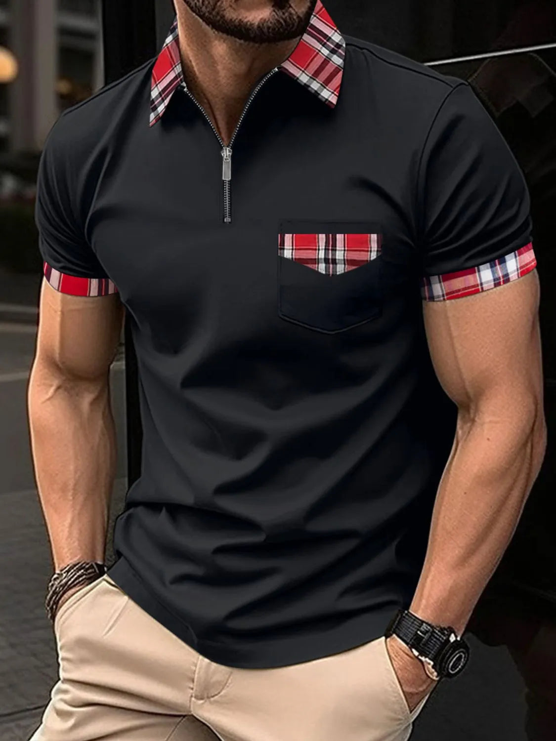 Men's Full Size Zip Collar Short Sleeve Polo Plus Size | STAHlin RADIANCE