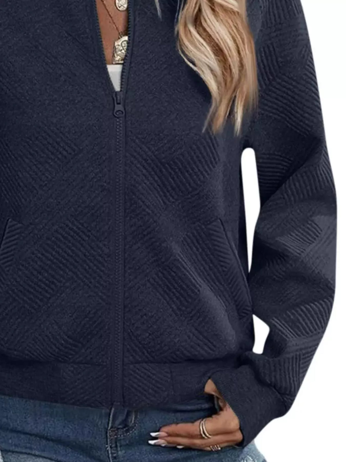 Textured Knit Zip-Up Jacket | STAHlin RADIANCE