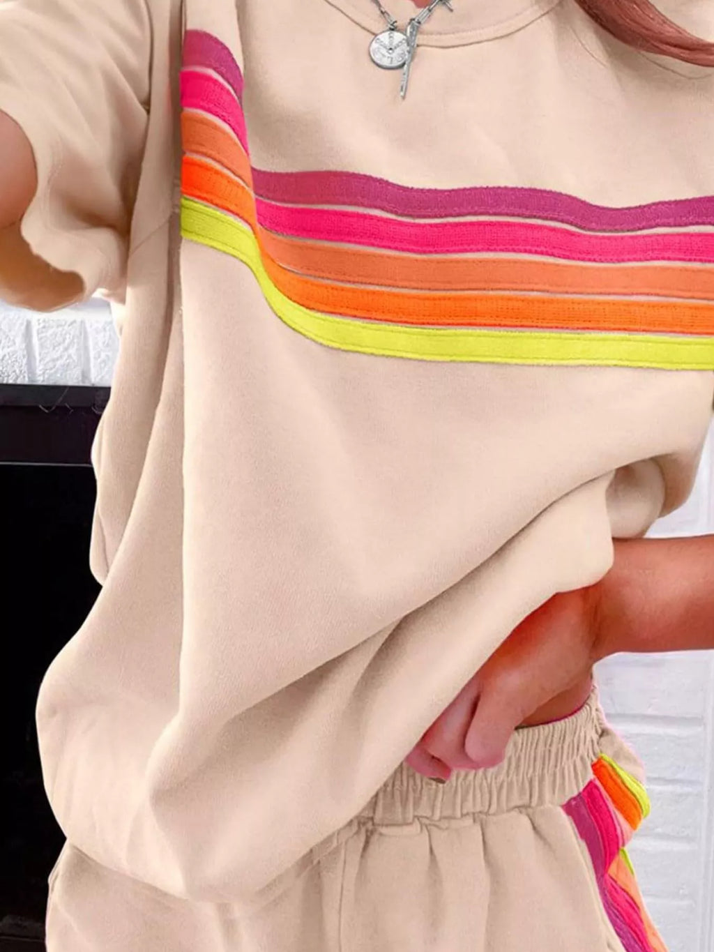 Rainbow Striped Round Neck Top and Shorts Set | STAHlin RADIANCE