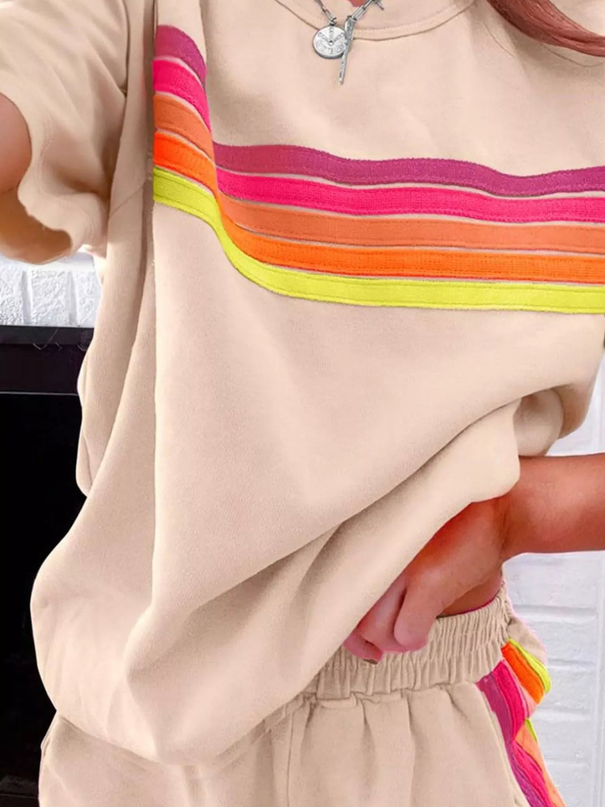Rainbow Striped Round Neck Top and Shorts Set | STAHlin RADIANCE