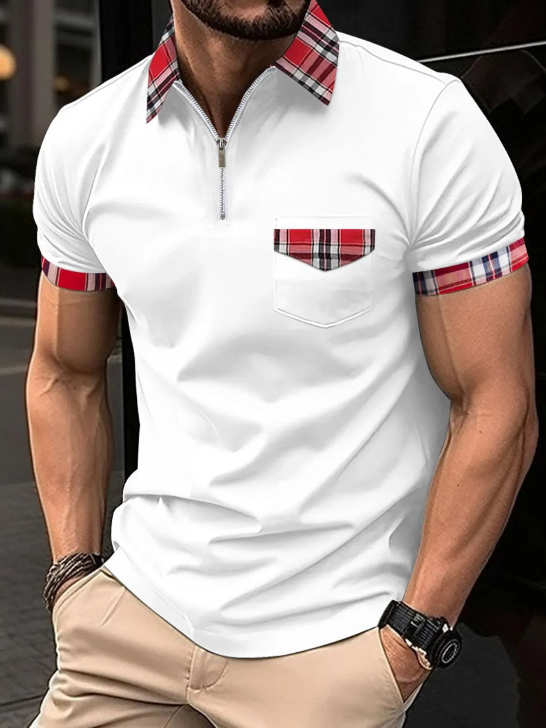 Men's Full Size Zip Collar Short Sleeve Polo Plus Size | STAHlin RADIANCE