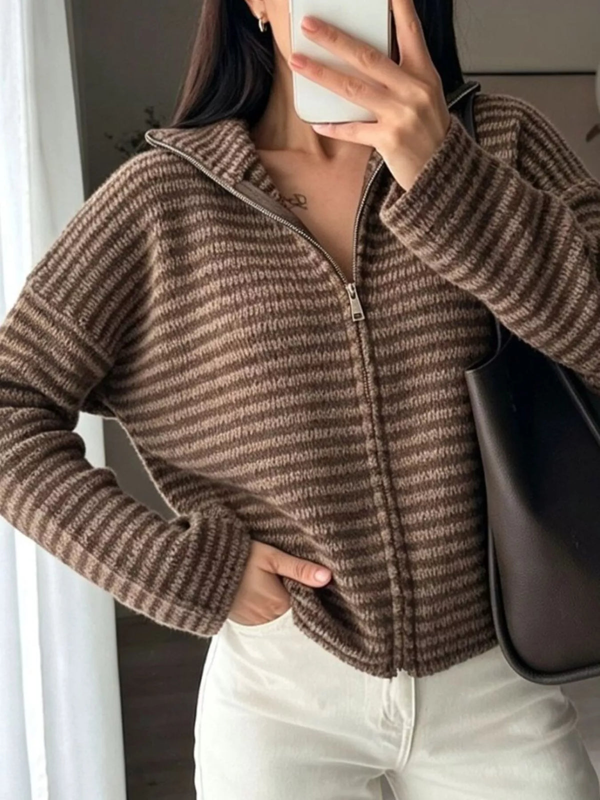 Striped Zip-Up Knit Cardigan | STAHlin RADIANCE