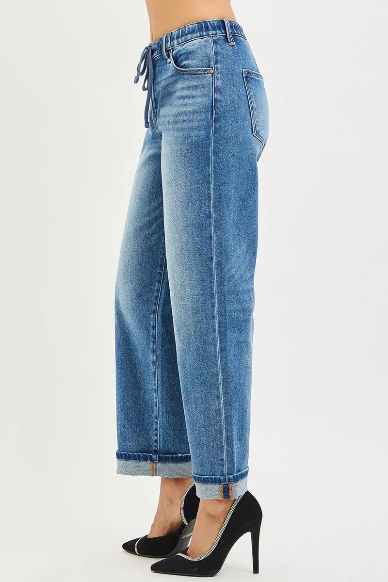 RISEN Elastic Band Slouch Ankle Boyfriend Cuffed Hem Jeans | STAHlin RADIANCE