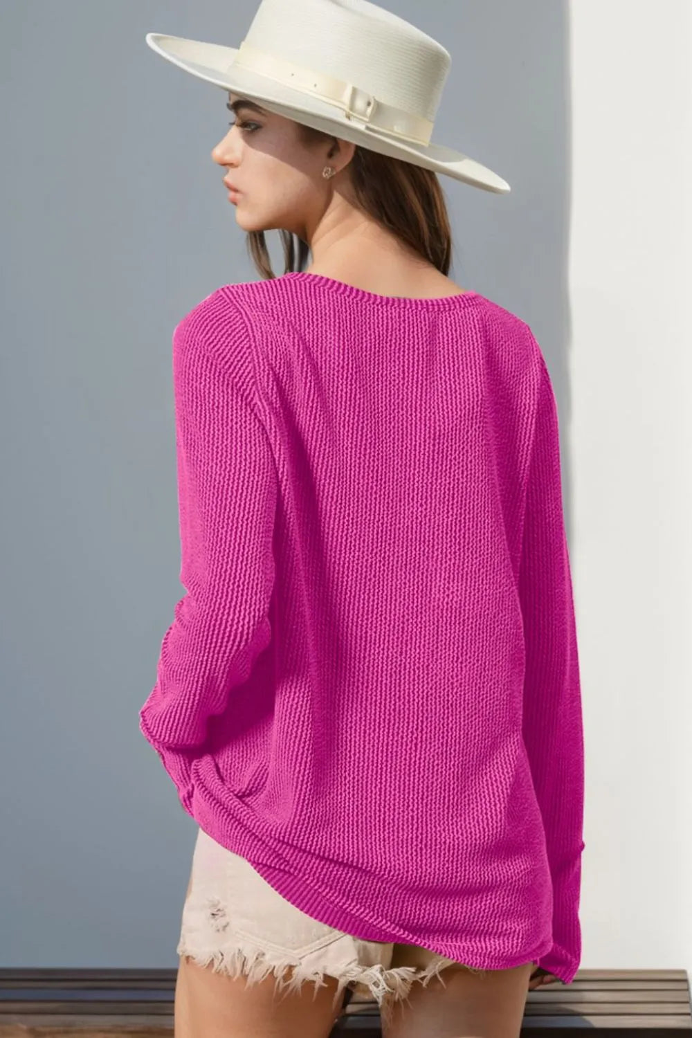 Double Take Full Size Notched Thumbhole Long Sleeve T-Shirt | STAHlin RADIANCE