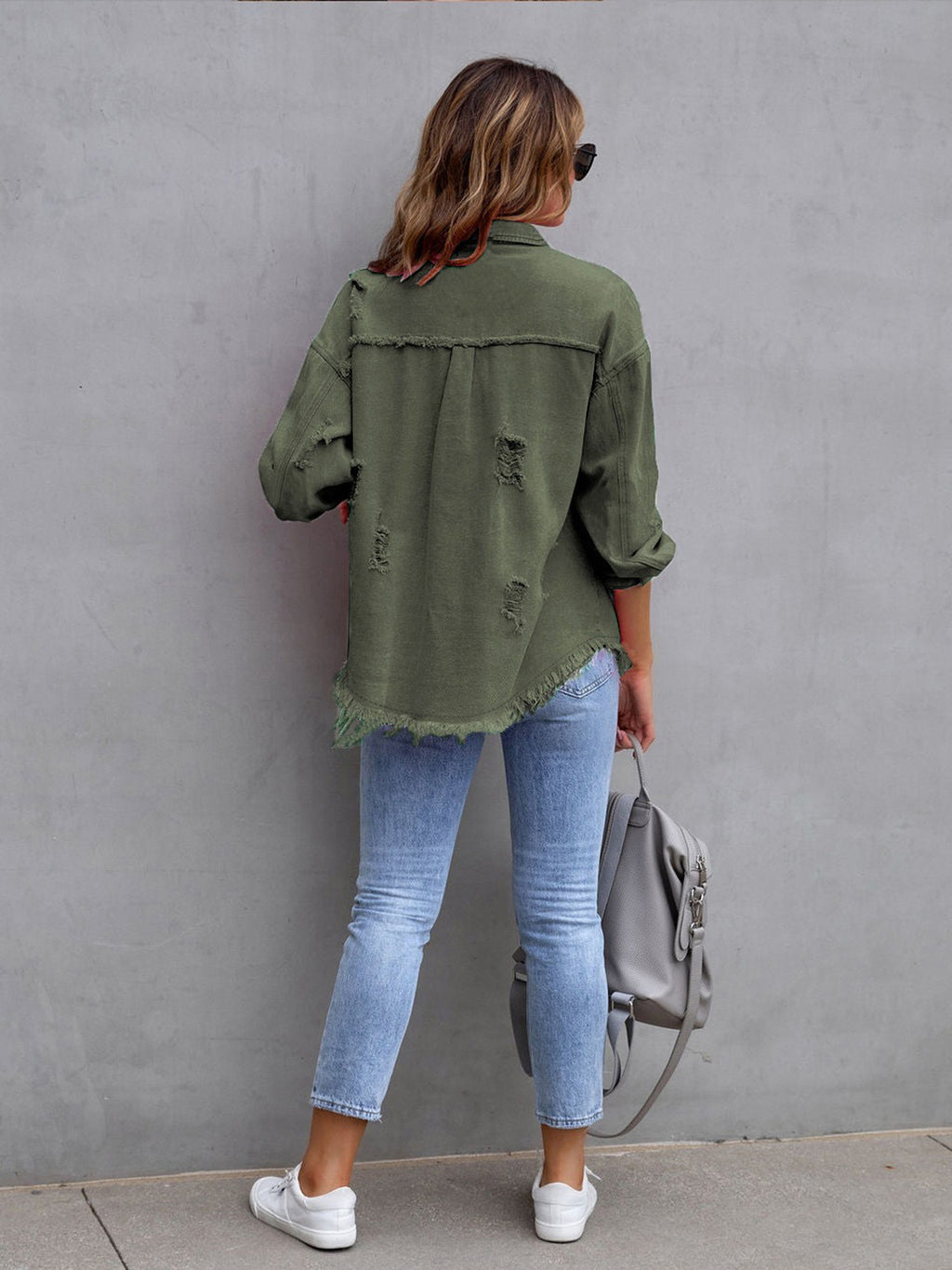 Distressed Drop Shoulder Denim Jacket | STAHlin RADIANCE