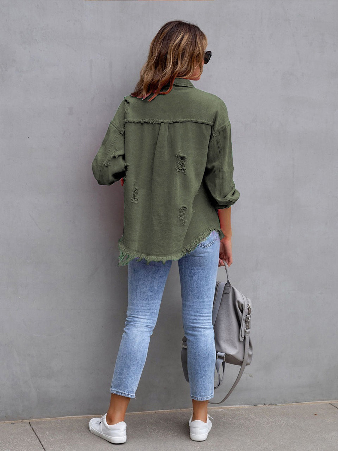 Distressed Drop Shoulder Denim Jacket | STAHlin RADIANCE