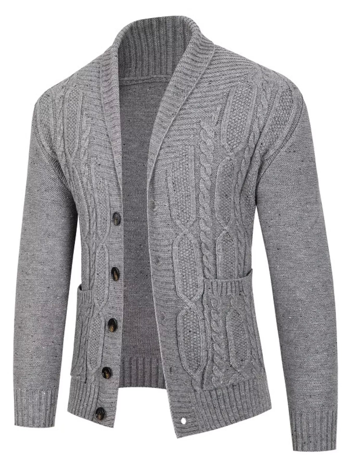 Men's Plus Size Speckled Cable Knit Shawl Collar Cardigan | STAHlin RADIANCE