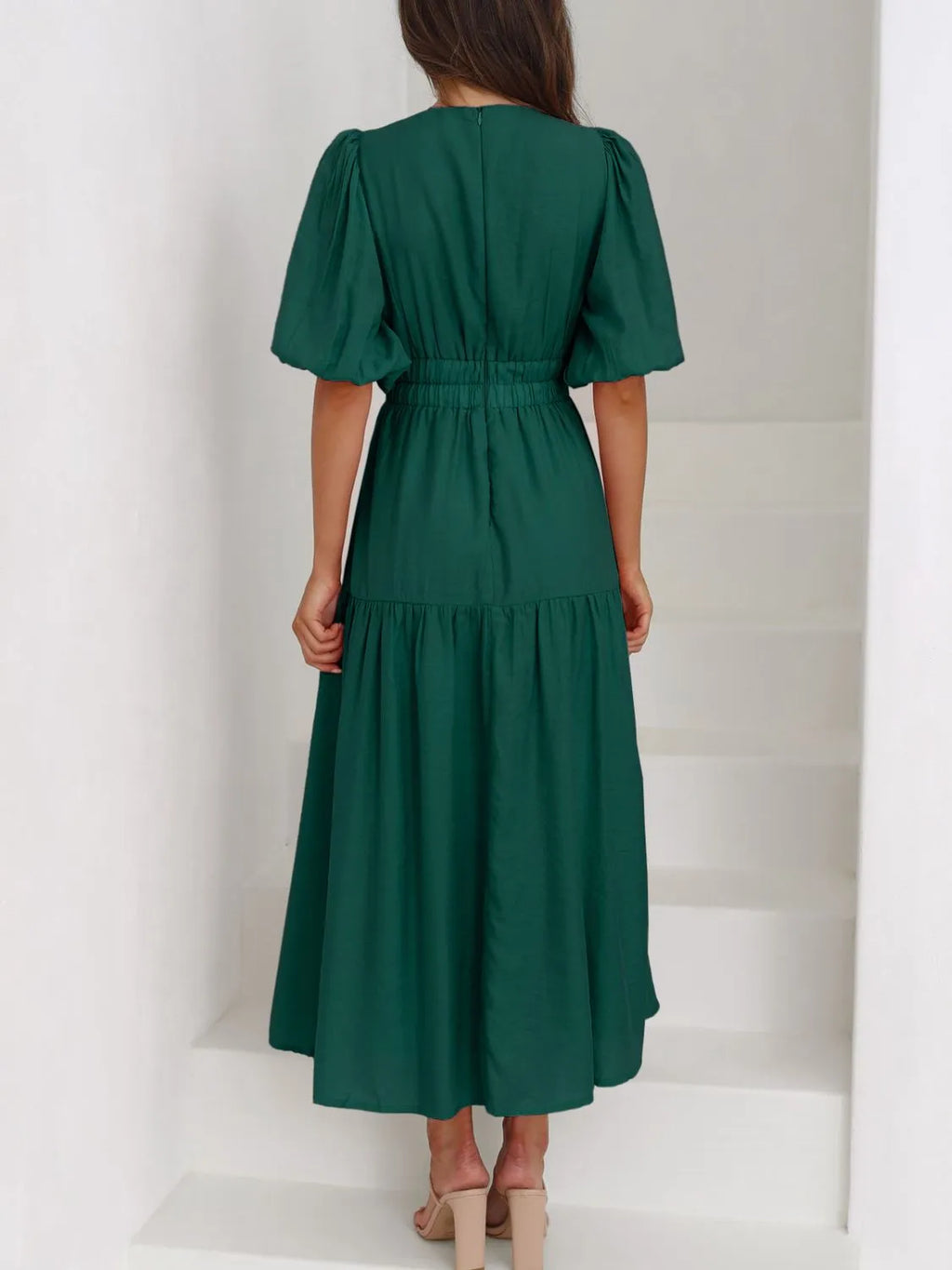 V-Neck Puff Sleeve Midi Dress | STAHlin RADIANCE