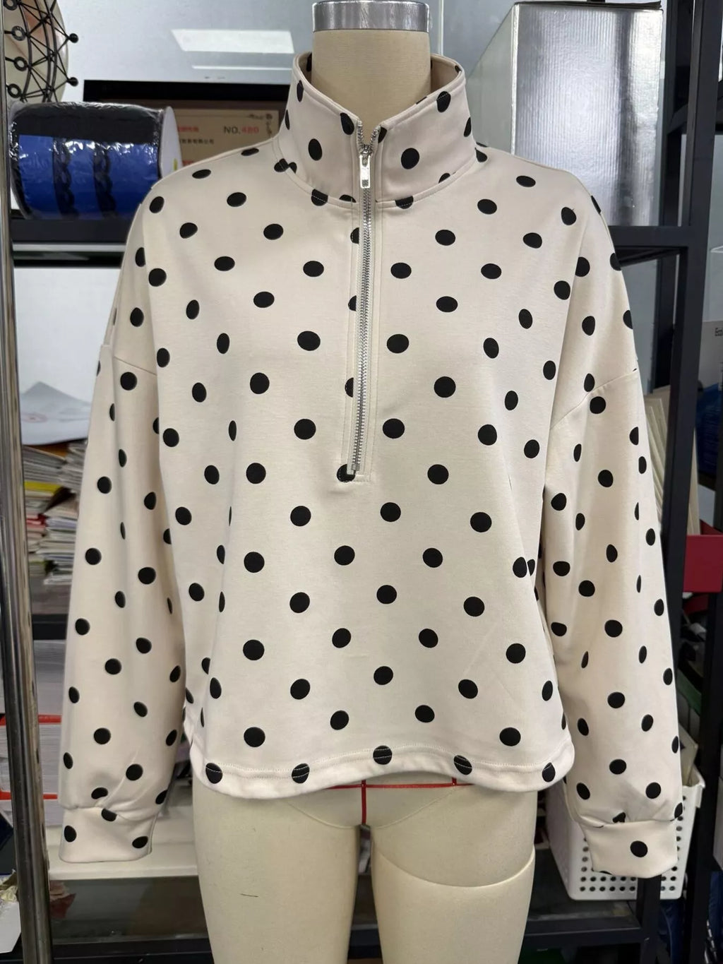 Polka Dot Half Zip Cropped Sweatshirt | STAHlin RADIANCE