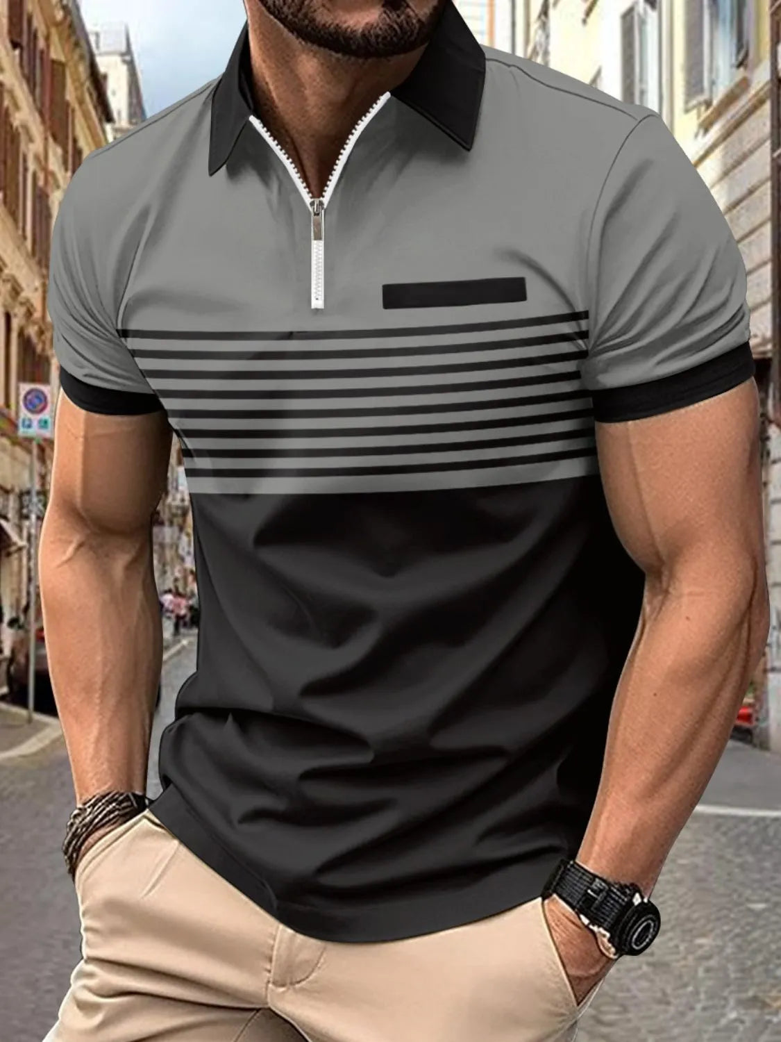 Men's Full Size Collared Neck Contrast Polo Plus Size | STAHlin RADIANCE