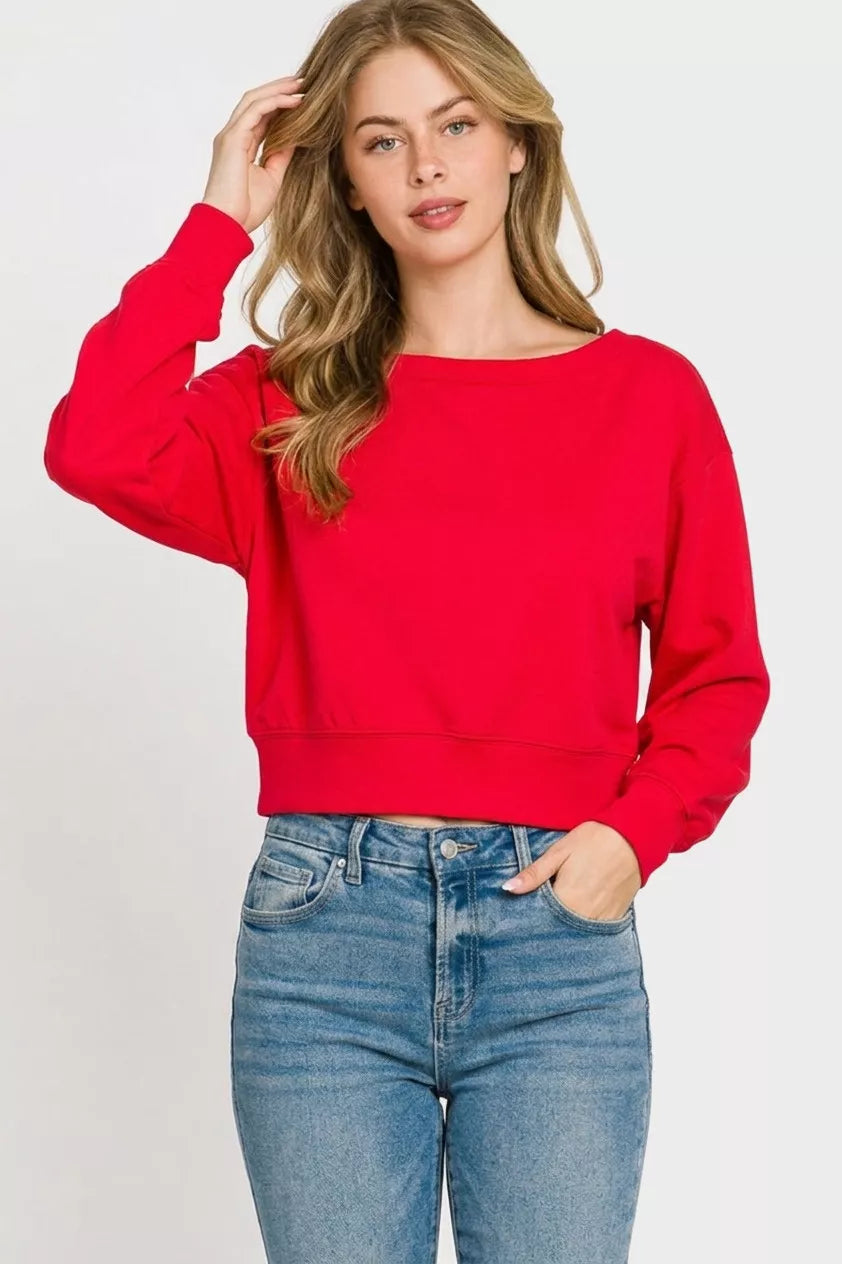 Zenana Scuba Cropped Boat Neck Pullover Sweatshirts | STAHlin RADIANCE