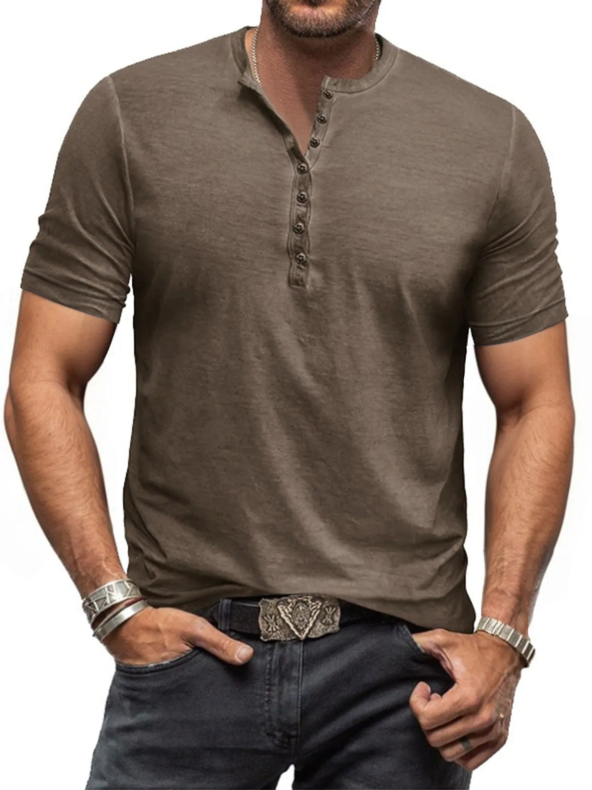 Men's Full Size Button Detail Short Sleeve Polo Plus Size | STAHlin RADIANCE