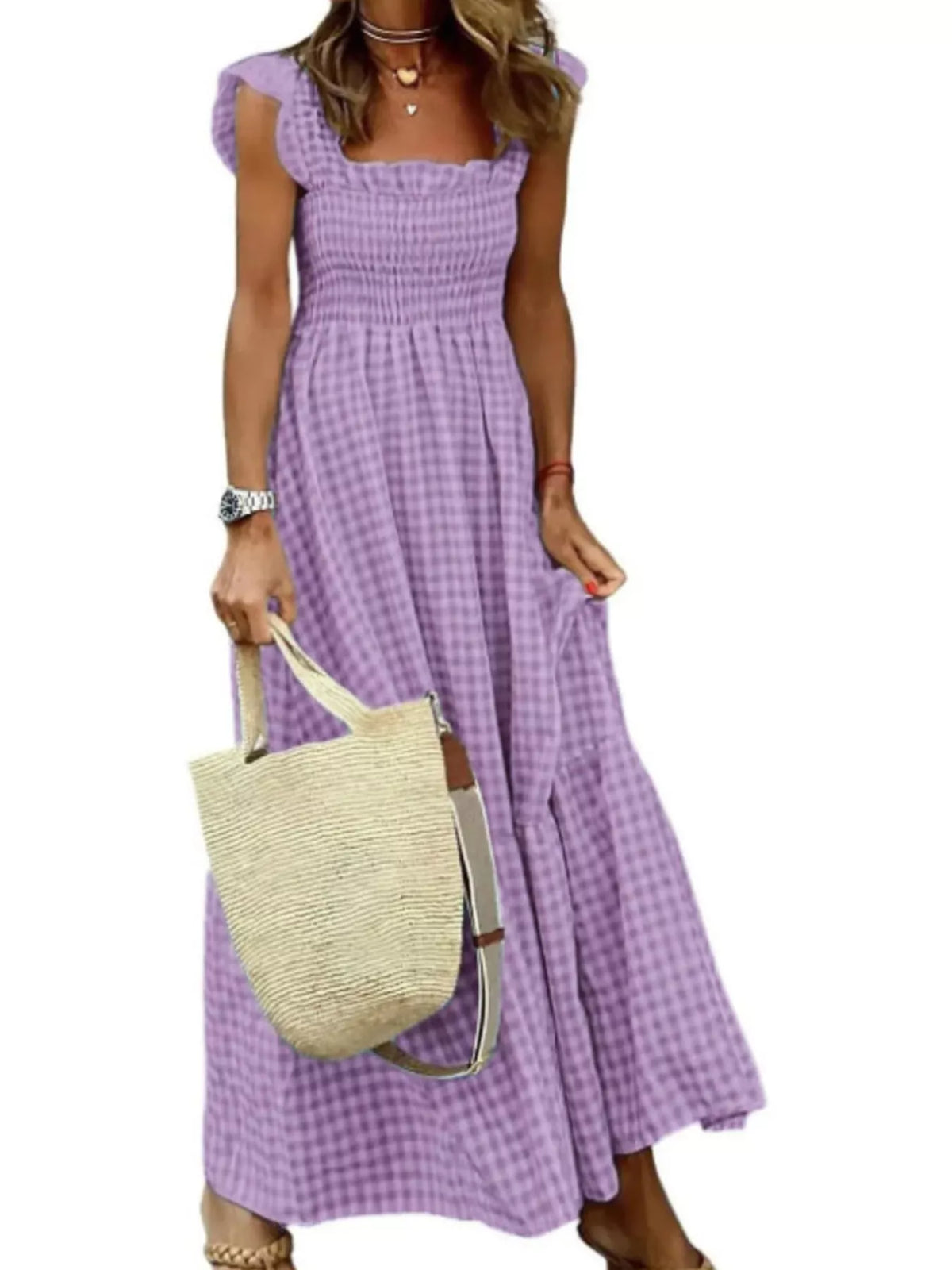 Full Size Gingham Smocked Ruffle Maxi Dress Plus Size | STAHlin RADIANCE