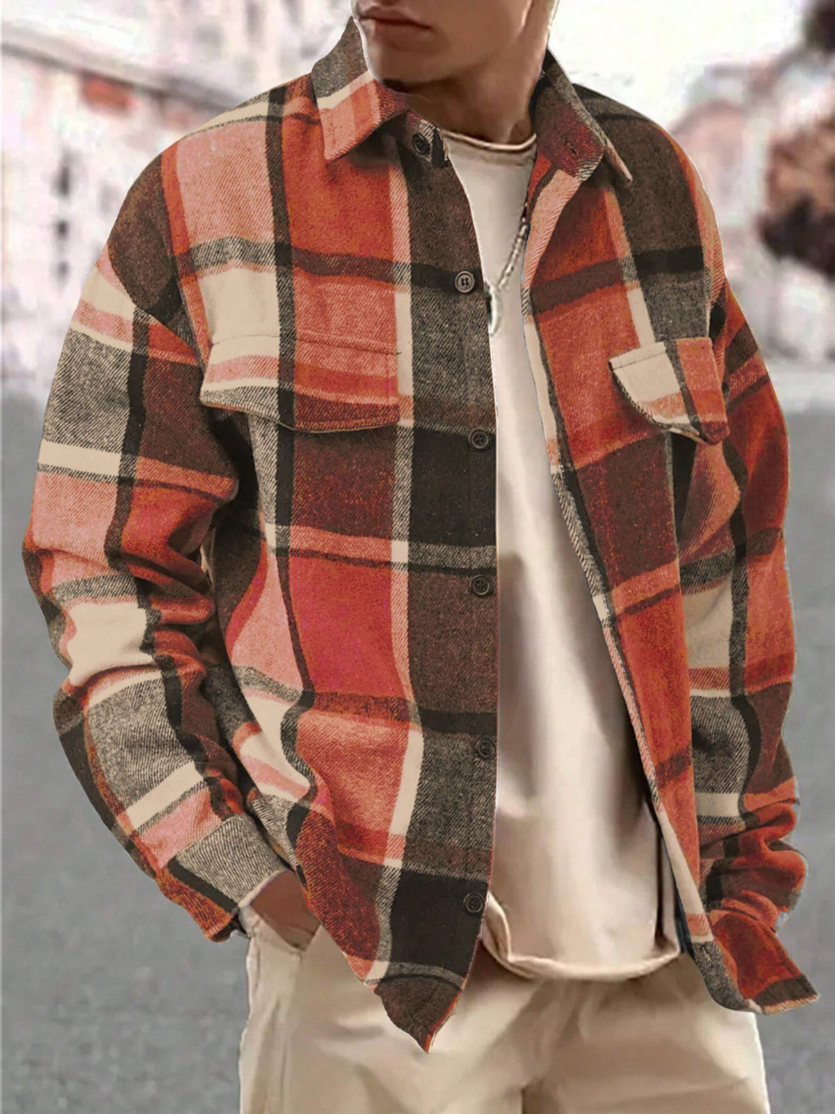 Men's Full Size Casual Plaid Button Up Shirt with Dual Chest Pockets Plus Size | STAHlin RADIANCE