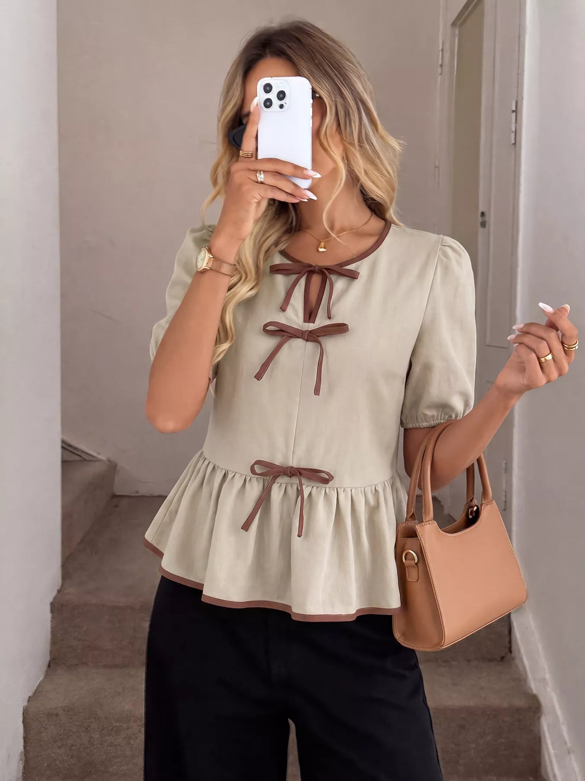 Bow Front Ruffle Hem Blouse | STAHlin RADIANCE