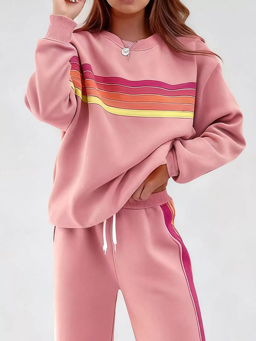Striped Round Neck Sweatshirt and Pants Set | STAHlin RADIANCE